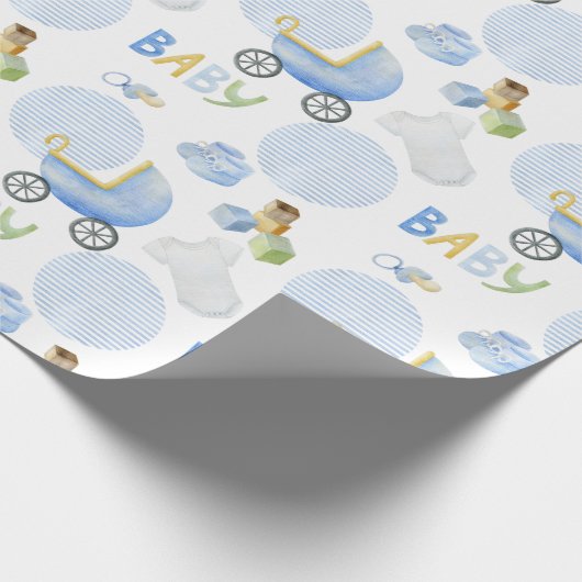 Baby Boy Blue Waterverf Baby shower Cadeaupapier (Hoek)