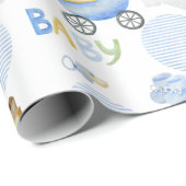 Baby Boy Blue Waterverf Baby shower Cadeaupapier (Rol Hoek)