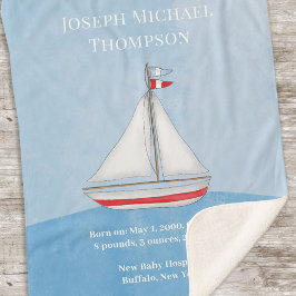 Baby Boy Blue Waterverf Sailboat Ocean Nautical Sherpa Deken