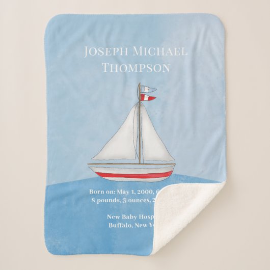 Baby Boy Blue Waterverf Sailboat Ocean Nautical Sherpa Deken (Voorkant)