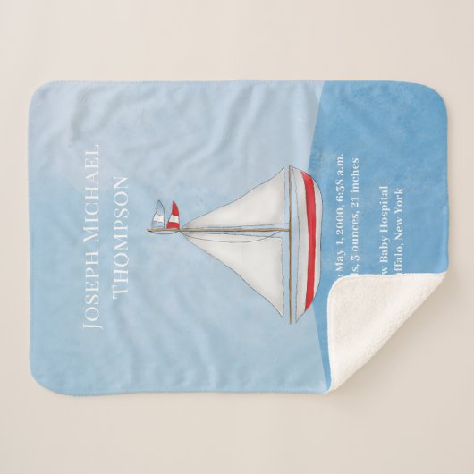 Baby Boy Blue Waterverf Sailboat Ocean Nautical Sherpa Deken (Voorkant (horizontaal))