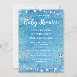 Baby Boy Blue Waterverf String Lights Baby shower Kaart