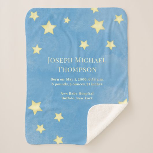 Baby Boy Blue Waterverf Whimsical Cute Stars Sherpa Deken (Voorkant)
