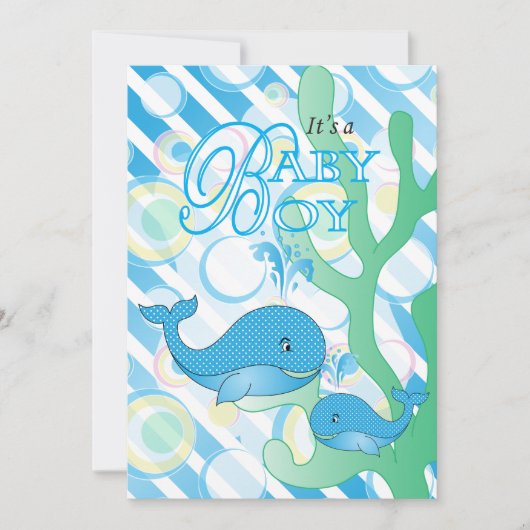 Baby Boy Blue Whale Baby shower Kaart (Voorkant)