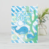 Baby Boy Blue Whale Baby shower Kaart (Staand voorkant)