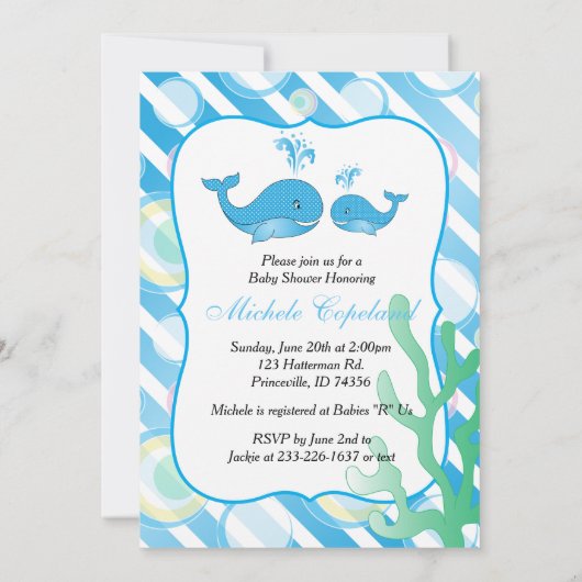 Baby Boy Blue Whale Baby shower Kaart (Achterkant)