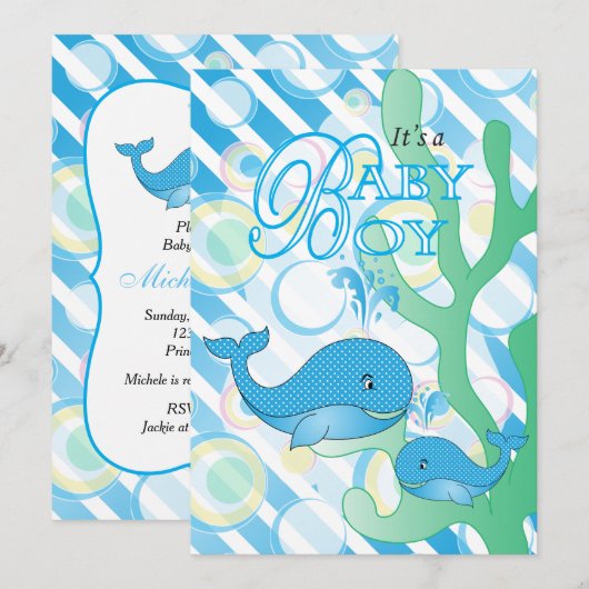 Baby Boy Blue Whale Baby shower Kaart (Voorkant / Achterkant)