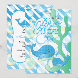 Baby Boy Blue Whale Baby shower Kaart