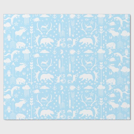 Baby Boy Blue & White Forest Animal Tracrows Cadeaupapier (Vlak)