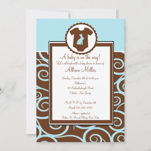 Baby Boy Bodysuit Swirl Boy Baby shower Invitation Kaart (Voorkant)