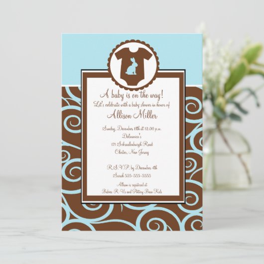 Baby Boy Bodysuit Swirl Boy Baby shower Invitation Kaart (Staand voorkant)