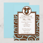Baby Boy Bodysuit Swirl Boy Baby shower Invitation Kaart (Voorkant / Achterkant)