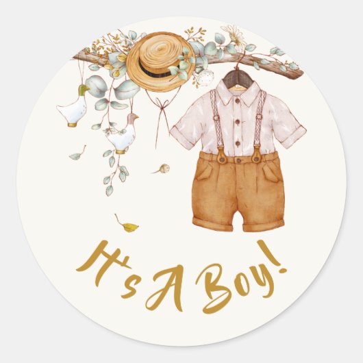 Baby Boy Boho Hangende Outfit Ronde Sticker (Voorkant)