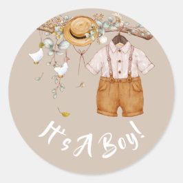 Baby Boy Boho Rustic Country Greenery Ronde Sticker