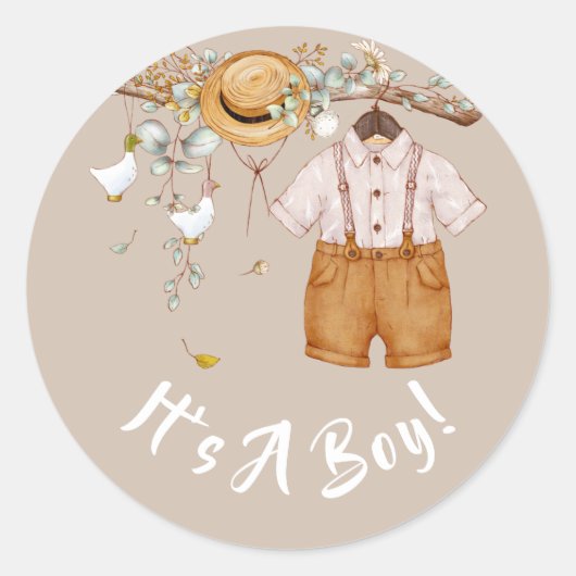 Baby Boy Boho Rustic Country Greenery Ronde Sticker (Voorkant)