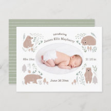 Baby boy bos beer geboorte Briefkaart bekendmaking