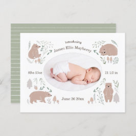 Baby boy bos beer geboorte Briefkaart bekendmaking