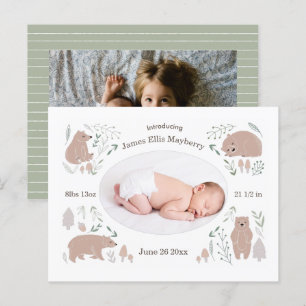Baby boy bos beer geboorte Briefkaart bekendmaking