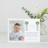 Baby Boy Boxwood Topiary Baptisme Birthday Foto Bedankkaart (Staand voorkant)
