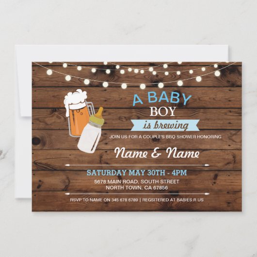 Baby Boy Brewer Beers Blue Wood Invite Kaart (Voorkant)
