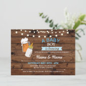 Baby Boy Brewer Beers Blue Wood Invite Kaart (Staand voorkant)
