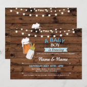 Baby Boy Brewer Beers Blue Wood Invite Kaart (Voorkant / Achterkant)