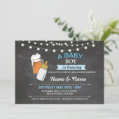 Baby Boy Brouwen Douche Beers Blauw Krijt Uitnodig Kaart (Staand voorkant)