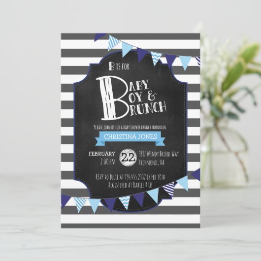 Baby Boy & Brunch Baby shower Uitnodiging (Staand voorkant)