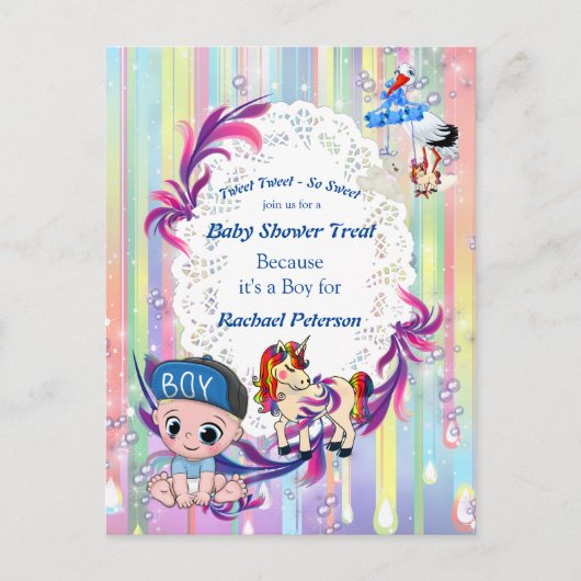 Baby Boy Bubbles & Unicorns Baby shower Briefkaart (Voorkant)