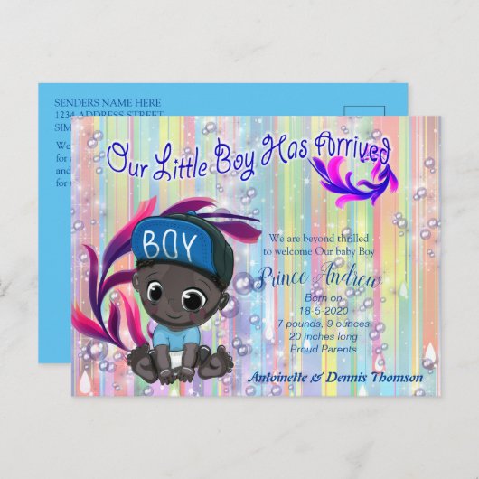 Baby Boy Bubbles & Unicorns Briefkaart (Voorkant / Achterkant)