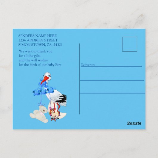 Baby Boy Bubbles & Unicorns Briefkaart (Achterkant)