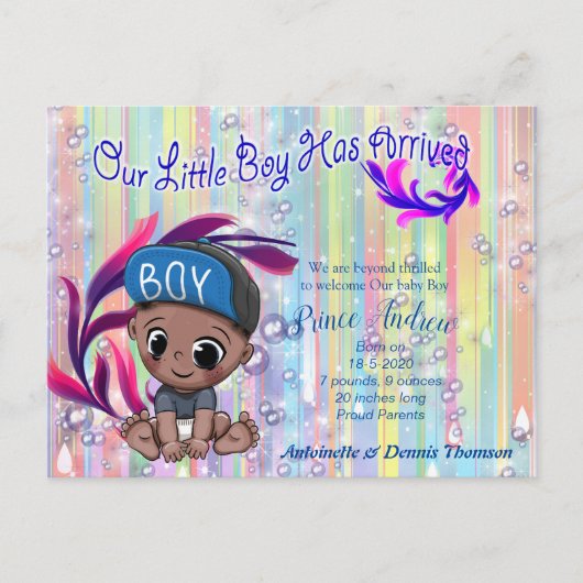 Baby Boy Bubbles & Unicorns Briefkaart (Voorkant)