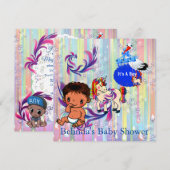 Baby Boy Bubbles & Unicorns Butterfly Invitation Notitiekaartje (Voorkant / Achterkant)