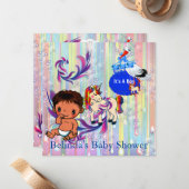 Baby Boy Bubbles & Unicorns Butterfly Invitation Notitiekaartje (Voorkant / Achterkant in situ)