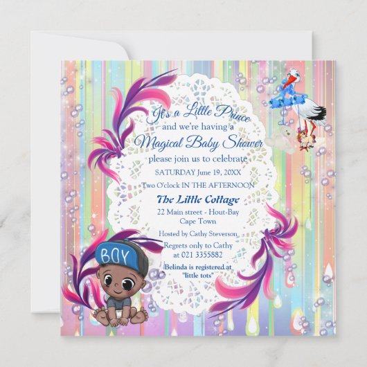 Baby Boy Bubbles & Unicorns Butterfly Invitation Notitiekaartje (Achterkant)