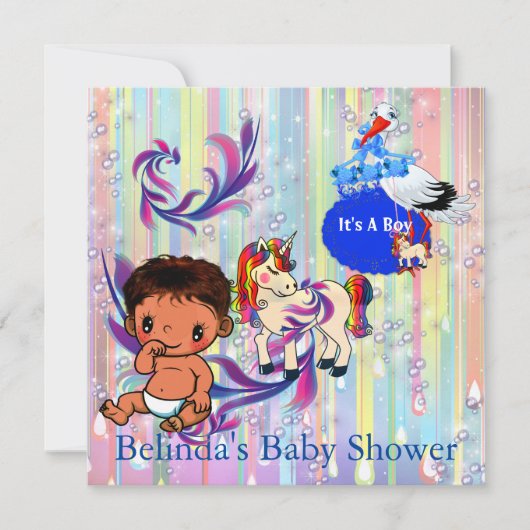 Baby Boy Bubbles & Unicorns Butterfly Invitation Notitiekaartje (Voorkant)