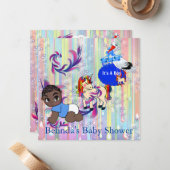 Baby Boy Bubbles & Unicorns Butterfly Invitation Notitiekaartje (Voorkant / Achterkant in situ)