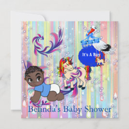 Baby Boy Bubbles & Unicorns Butterfly Invitation Notitiekaartje