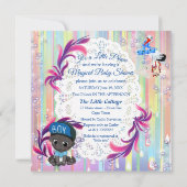 Baby Boy Bubbles & Unicorns Butterfly Invitation Notitiekaartje (Achterkant)