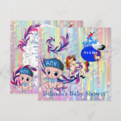 Baby Boy Bubbles & Unicorns Butterfly Invitation Notitiekaartje (Voorkant / Achterkant)