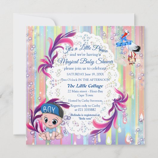 Baby Boy Bubbles & Unicorns Butterfly Invitation Notitiekaartje (Achterkant)