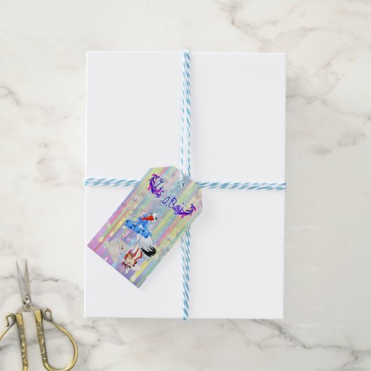 Baby Boy Bubbles & Unicorns Cadeaulabel (Met Touw)