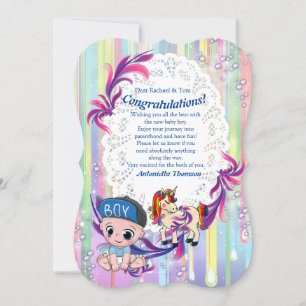 Baby Boy Bubbles & Unicorns Congrating card Kaart