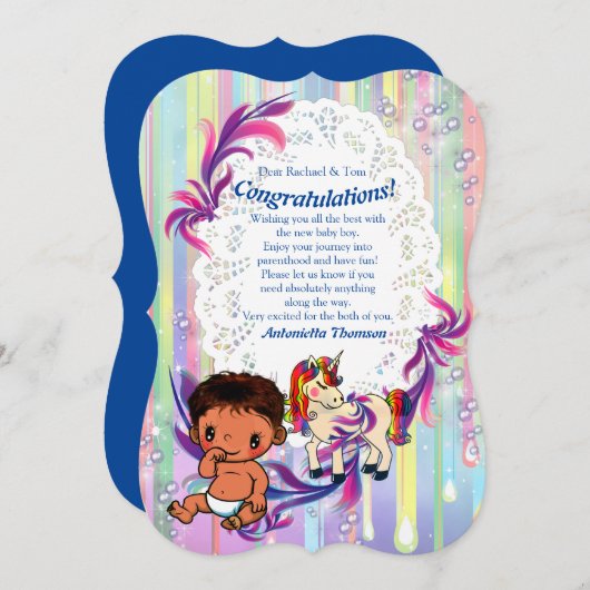 Baby Boy Bubbles & Unicorns Congrating card Kaart (Voorkant / Achterkant)