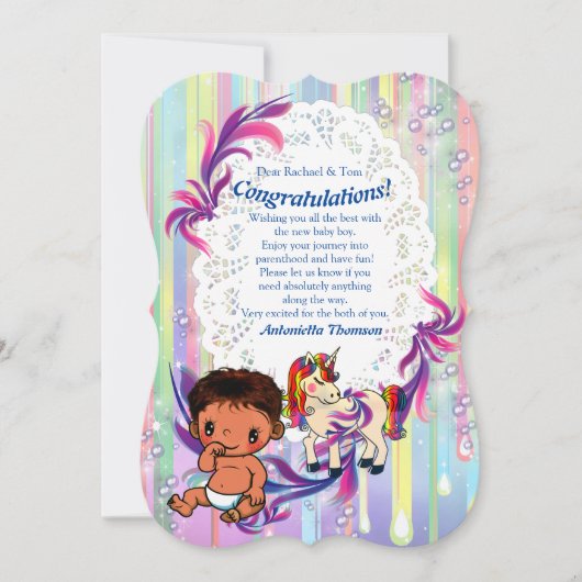 Baby Boy Bubbles & Unicorns Congrating card Kaart (Voorkant)
