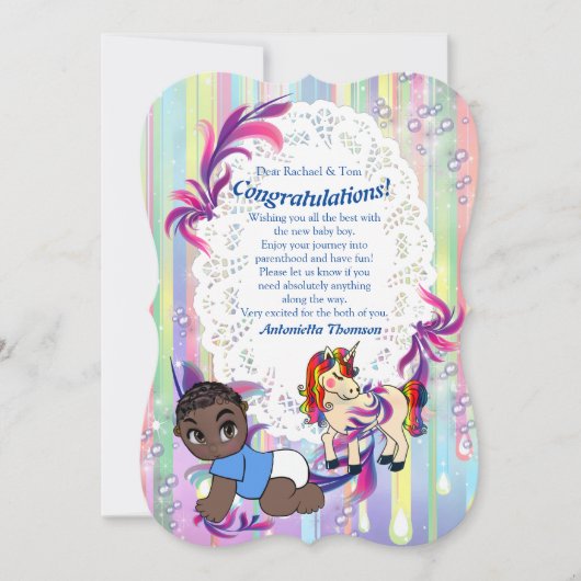 Baby Boy Bubbles & Unicorns Congrating card Kaart (Voorkant)