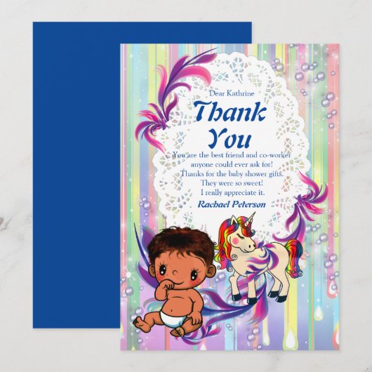 Baby Boy Bubbles & Unicorns Dank je wel Bedankkaart (Voorkant / Achterkant)