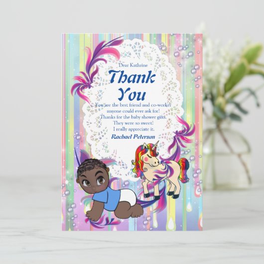 Baby Boy Bubbles & Unicorns Dank je wel Bedankkaart (Staand voorkant)