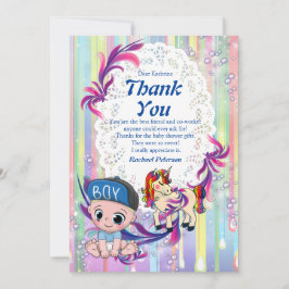 Baby Boy Bubbles & Unicorns Dank je wel Bedankkaart