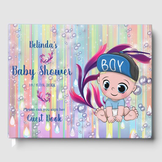 Baby Boy Bubbles & Unicorns Gastenboek (Voorkant)